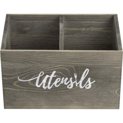MyGift 2-Fach Rustikaler grauer Holz-Küchenutensilienhalter für Arbeitsplatten, Organizer für Kochwerkzeuge mit geschwungener Utensilien-Schriftzug MyGift 2-Fach Rustikaler grauer Holz-Küchenutensilienhalter für Arbeitsplatten, Organizer für Kochwerkzeuge mit geschwungener Utensilien-Schriftzug