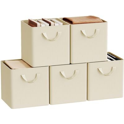 WOLTU Faltbare Aufbewahrungsboxen 5 Stück, Stoffboxen mit Griffen und Metallrahmen, Aufbewahrungswürfel für Wohnzimmer, Schlafzimmer, Arbeitszimmer, Mehrzweck, Creme, 26x26x26,5cm WOLTU Faltbare Aufbewahrungsboxen 5 Stück, Stoffboxen mit Griffen und Metallrahmen, Aufbewahrungswürfel für Wohnzimmer, Schlafzimmer, Arbeitszimmer, Mehrzweck, Creme, 26x26x26,5cm
