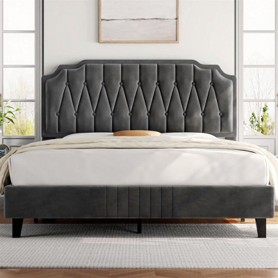 Yaheetech Gepolstertes Doppelbett 140 x 200 cm Stoffbett Jugendbett Gepolstertes Bett mit höhenverstellbarem Kopfteil Bettrahmen mit Lattenrost, Dunkelgrau Yaheetech Gepolstertes Doppelbett 140 x 200 cm Stoffbett Jugendbett Gepolstertes Bett mit höhenverstellbarem Kopfteil Bettrahmen mit Lattenrost, Dunkelgrau