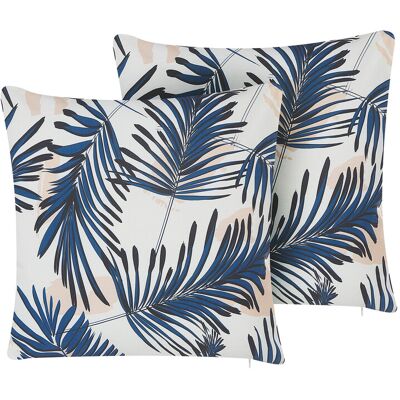 Beliani Set aus 2 Outdoor-Kissen, Blattmotiv, 45 x 45 cm, Blau, ELATI Beliani Set aus 2 Outdoor-Kissen, Blattmotiv, 45 x 45 cm, Blau, ELATI
