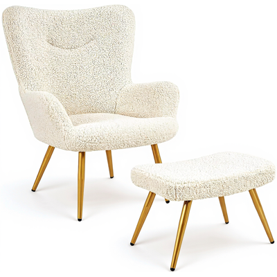 Yaheetech Ohrensessel mit Hocker Polyesterbezug, Fernsehsessel, Armlehne, Polstersessel, Relaxsessel, Cocktailsessel, Teddy-Plüsch, Stilvolles Design, Weiß Yaheetech Ohrensessel mit Hocker Polyesterbezug, Fernsehsessel, Armlehne, Polstersessel, Relaxsessel, Cocktailsessel, Teddy-Plüsch, Stilvolles Design, Weiß