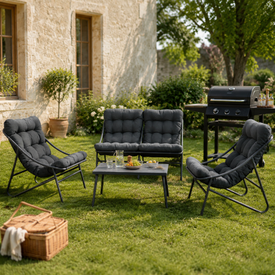 terrabeta Gartenmöbel-Gartensofa-Set aus Stahl, 2 x Einzelstuhl + 1 x Zweisitzer + 1 x Couchtisch terrabeta Gartenmöbel-Gartensofa-Set aus Stahl, 2 x Einzelstuhl + 1 x Zweisitzer + 1 x Couchtisch