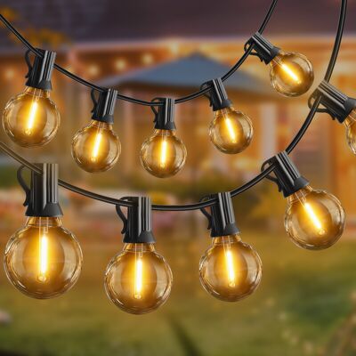 Vivreal G40 Dekorationslichterkette – 15,24 m (50 ft), 50 zerbruchsfeste Glühbirnen, dimmbar und aneinander koppelbar, Feeenlichter für den Außenbereich, Neujahr-Verkauf, Top-Geschenkideen Vivreal G40 Dekorationslichterkette – 15,24 m (50 ft), 50 zerbruchsfeste Glühbirnen, dimmbar und aneinander koppelbar, Feeenlichter für den Außenbereich, Neujahr-Verkauf, Top-Geschenkideen