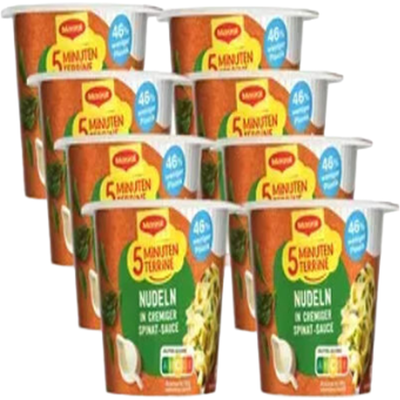Maggi 5-Minuten-Terrine Tagliatelle mit Spinat 50 g 8 Stück Maggi 5-Minuten-Terrine Tagliatelle mit Spinat 50 g 8 Stück