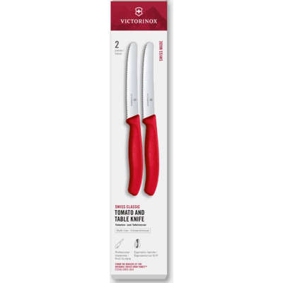 Victorinox Swiss Classic, Tomaten- und Tafelmesser, 2-teilig, 11 cm, Wellenschliff, rot, Box Victorinox Swiss Classic, Tomaten- und Tafelmesser, 2-teilig, 11 cm, Wellenschliff, rot, Box