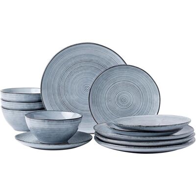 Richmount Tempus 12-teiliges Dinner-Set, Set aus unregelmäßig geformten Steinzeug-Tellern und Schalen mit Wirbelmuster, Dinner-Sets für 4 Personen, Speiseteller/Dessertteller/Suppenschale, glasierte Keramik-Geschirrsets, PearlBlue Richmount Tempus 12-teiliges Dinner-Set, Set aus unregelmäßig geformten Steinzeug-Tellern und Schalen mit Wirbelmuster, Dinner-Sets für 4 Personen, Speiseteller/Dessertteller/Suppenschale, glasierte Keramik-Geschirrsets, PearlBlue
