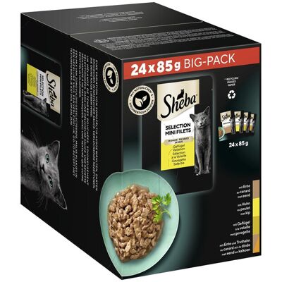 Sheba Mini Filets Feuchtnassfutter für Katzen, Mix-Pack, Geflügel-Variante in Soße Sheba Mini Filets Feuchtnassfutter für Katzen, Mix-Pack, Geflügel-Variante in Soße