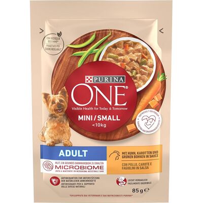 PURINA ONE Mini/Small Adult Hundefutter nass für kleine Hunde, reich an Huhn & Gemüse, 26er Pack (26 x 85g) PURINA ONE Mini/Small Adult Hundefutter nass für kleine Hunde, reich an Huhn & Gemüse, 26er Pack (26 x 85g)