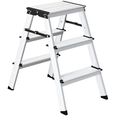 JOYFURNOS Leiter, 3 Stufen Aluminiumlegierung, PP-Kunststoff, Stahlleiter, Mehrzweck, Max. Belastbarkeit 150 kg, Silber JOYFURNOS Leiter, 3 Stufen Aluminiumlegierung, PP-Kunststoff, Stahlleiter, Mehrzweck, Max. Belastbarkeit 150 kg, Silber