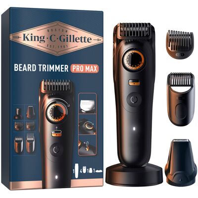 King C. Gillette King C Gillette kabelloser Barttrimmer PRO MAX für Männer mit 40 Längeneinstellungen und Style-Lock 1 Trimmer, 1 Reinigungsbürste, 4 auswechselbare Kammaufsätze, 1 Ladekabel King C. Gillette King C Gillette kabelloser Barttrimmer PRO MAX für Männer mit 40 Längeneinstellungen und Style-Lock 1 Trimmer, 1 Reinigungsbürste, 4 auswechselbare Kammaufsätze, 1 Ladekabel