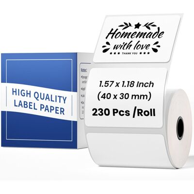 Phomemo 1,57''x1,18'' M110 M220 Etiketten für Barcode, Preisetikett, Verpackungsetikett, 230 Stück/Rolle, 1 Rolle 1 Packung - Weiß Phomemo 1,57''x1,18'' M110 M220 Etiketten für Barcode, Preisetikett, Verpackungsetikett, 230 Stück/Rolle, 1 Rolle 1 Packung - Weiß