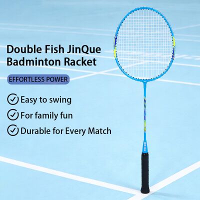Double Fish JinQue Leichter langlebiger Badminton-Schläger Doppelset Blau 1308 mit Tasche, 2 Schläger, Federbälle nicht enthalten Double Fish JinQue Leichter langlebiger Badminton-Schläger Doppelset Blau 1308 mit Tasche, 2 Schläger, Federbälle nicht enthalten