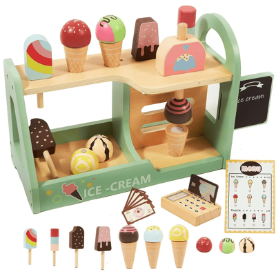 Rilso Holzspielzeug Eisverkaufsstand Set für Kinder Rilso Holzspielzeug Eisverkaufsstand Set für Kinder