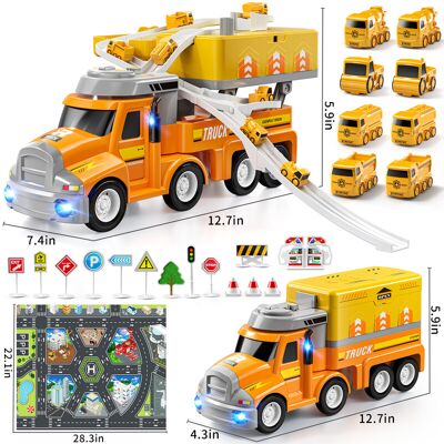 TEMI Auto-Abenteuer-Spielzeug-Autotransporter mit 8 Mini-Fahrzeugen, mobile Lkw-Station, Spielzeug-Rennbahn, Geburtstagsgeschenke TEMI Auto-Abenteuer-Spielzeug-Autotransporter mit 8 Mini-Fahrzeugen, mobile Lkw-Station, Spielzeug-Rennbahn, Geburtstagsgeschenke