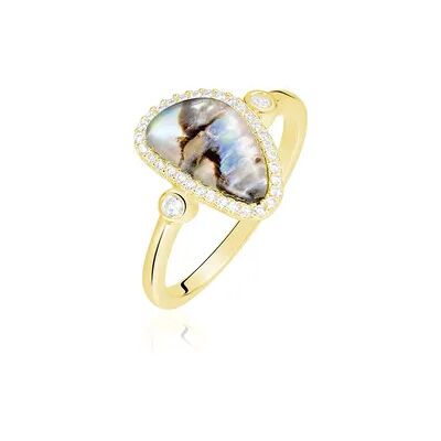 OROVIVO MANOLLA Damen Ring Silber vergoldet 925 Perlmutt Schwarzer Perlmutt Oval, Ring mit Stein OROVIVO MANOLLA Damen Ring Silber vergoldet 925 Perlmutt Schwarzer Perlmutt Oval, Ring mit Stein