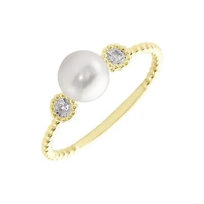 OROVIVO HARMONY Damen Ring Gold 375 (9 Karat) Zuchtperle Weiß, Ring mit Stein OROVIVO HARMONY Damen Ring Gold 375 (9 Karat) Zuchtperle Weiß, Ring mit Stein
