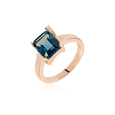 OROVIVO SEVERKA Damen Ring Silber rosevergoldet 925 Glas Londonblau Rechteckig, Ring mit Stein OROVIVO SEVERKA Damen Ring Silber rosevergoldet 925 Glas Londonblau Rechteckig, Ring mit Stein