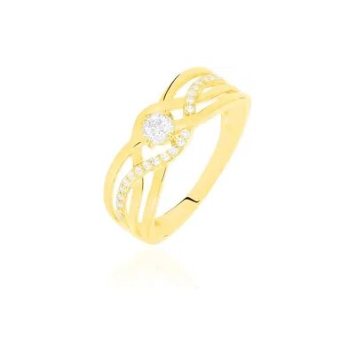 OROVIVO EVANA Damen Ring Gold 375 (9 Karat) Zirkonia Weiß 0,17 ct Welle, Ring mit Stein OROVIVO EVANA Damen Ring Gold 375 (9 Karat) Zirkonia Weiß 0,17 ct Welle, Ring mit Stein