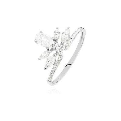 OROVIVO Damen Ring Weißgold 375 (9 Karat) Zirkonia Weiß Blatt, Ring mit Stein OROVIVO Damen Ring Weißgold 375 (9 Karat) Zirkonia Weiß Blatt, Ring mit Stein