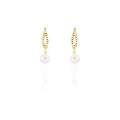 OROVIVO TESNIMAE Damen Ohrringe Lang Gold 375 (9 Karat) Zuchtperle Weißer Perlmutt 10,37 ct Mandel, Ohrringe Lang mit Stein OROVIVO TESNIMAE Damen Ohrringe Lang Gold 375 (9 Karat) Zuchtperle Weißer Perlmutt 10,37 ct Mandel, Ohrringe Lang mit Stein