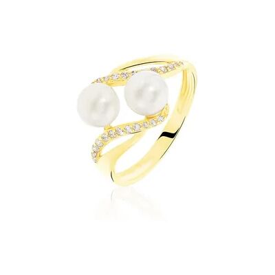 OROVIVO LOEVA Damen Ring Gold 375 (9 Karat) Zuchtperle Perlmutt, Ring mit Stein OROVIVO LOEVA Damen Ring Gold 375 (9 Karat) Zuchtperle Perlmutt, Ring mit Stein