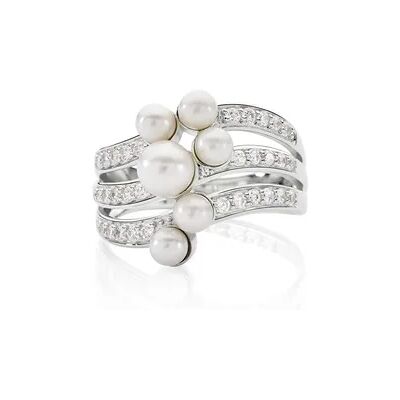 OROVIVO Meraviglioso Damen Ring Silber 925 Zuchtperle Weiß 0,95 ct Kreis, Ring mit Stein OROVIVO Meraviglioso Damen Ring Silber 925 Zuchtperle Weiß 0,95 ct Kreis, Ring mit Stein
