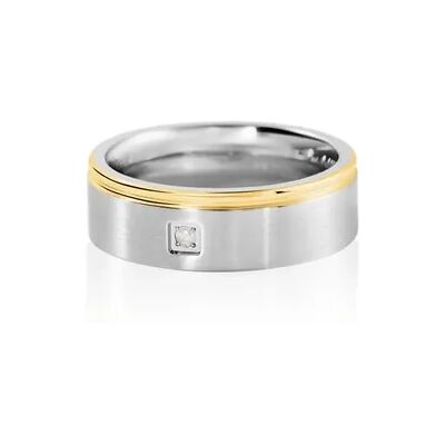 OROVIVO BOND Damen Ring Edelstahl Bicolor Gold/Silber Diamant Weiß 0,020 ct B 6 mm, Ring mit Stein OROVIVO BOND Damen Ring Edelstahl Bicolor Gold/Silber Diamant Weiß 0,020 ct B 6 mm, Ring mit Stein