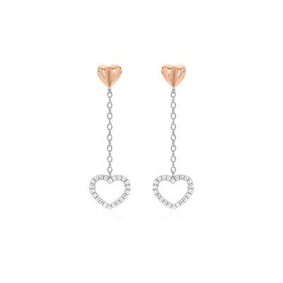 OROVIVO LIDA Damen Ohrringe Lang Silber Bicolor Silber/Roségold 925 Zirkonia Weiß Herz, Ohrringe Lang mit Stein OROVIVO LIDA Damen Ohrringe Lang Silber Bicolor Silber/Roségold 925 Zirkonia Weiß Herz, Ohrringe Lang mit Stein