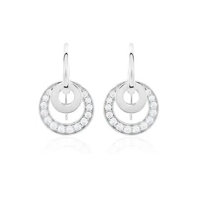 OROVIVO BE ROUND Damen Ohrringe Lang Silber 925 Zirkonia Weiß Doppelkreis B 14 mm, Ohrringe Lang mit Stein OROVIVO BE ROUND Damen Ohrringe Lang Silber 925 Zirkonia Weiß Doppelkreis B 14 mm, Ohrringe Lang mit Stein