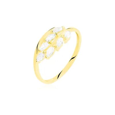 OROVIVO Damen Ring Gold 375 (9 Karat) Zirkonia Weiß 0,880 ct Blatt, Ring mit Stein OROVIVO Damen Ring Gold 375 (9 Karat) Zirkonia Weiß 0,880 ct Blatt, Ring mit Stein