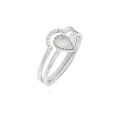 OROVIVO Damen Ring Weißgold 375 (9 Karat) Perlmutt Perlmutt 0,7 ct Tropfen, Ring mit Stein OROVIVO Damen Ring Weißgold 375 (9 Karat) Perlmutt Perlmutt 0,7 ct Tropfen, Ring mit Stein
