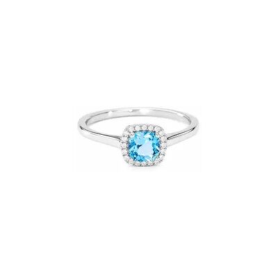OROVIVO Blue crown Damen Ring Weißgold 375 (9 Karat) Zirkonia Blau Viereck, Ring mit Stein OROVIVO Blue crown Damen Ring Weißgold 375 (9 Karat) Zirkonia Blau Viereck, Ring mit Stein