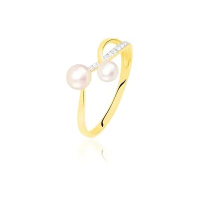 OROVIVO CORI Damen Ring Gold 375 (9 Karat) Zuchtperle Perlmutt Welle, Ring mit Stein OROVIVO CORI Damen Ring Gold 375 (9 Karat) Zuchtperle Perlmutt Welle, Ring mit Stein
