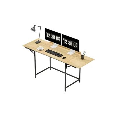 OKWISH Klappbarer Schreibtisch 78x58x170 cm Eiche mit Metallgestell, 2 ausziehbare Klappflügel, Rückbrett, Kippschutz, verstellbare Fußpads OKWISH Klappbarer Schreibtisch 78x58x170 cm Eiche mit Metallgestell, 2 ausziehbare Klappflügel, Rückbrett, Kippschutz, verstellbare Fußpads