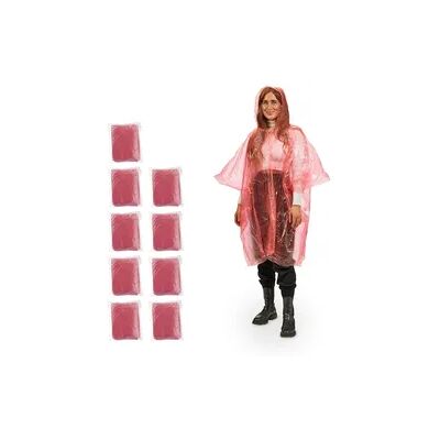 Relaxdays Regenponcho Einweg, 10er Set, Einmal Regencape mit Kapuze, für Erwachsene, Notfallponcho Damen & Herren, rot Relaxdays Regenponcho Einweg, 10er Set, Einmal Regencape mit Kapuze, für Erwachsene, Notfallponcho Damen & Herren, rot