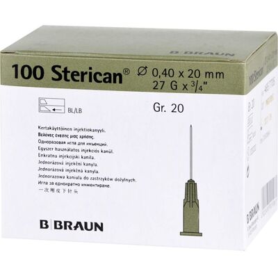 1001 Artikel Medical GmbH STERICAN Kanülen Luer-Lok 0,40x20 mm Gr.20 grau 100 St. 1001 Artikel Medical GmbH STERICAN Kanülen Luer-Lok 0,40x20 mm Gr.20 grau 100 St.
