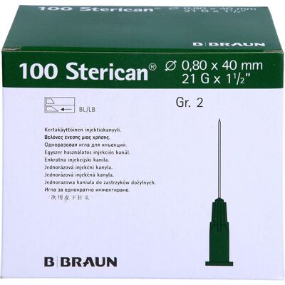 1001 Artikel Medical GmbH STERICAN Kanülen Luer-Lok 0,80x40 mm Gr.2 grün 100 St. 1001 Artikel Medical GmbH STERICAN Kanülen Luer-Lok 0,80x40 mm Gr.2 grün 100 St.