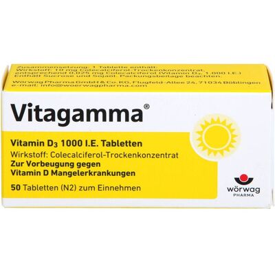 Wörwag Pharma GmbH & Co. KG VITAGAMMA Vitamin D3 1.000 I.E. Tabletten 50 St. Wörwag Pharma GmbH & Co. KG VITAGAMMA Vitamin D3 1.000 I.E. Tabletten 50 St.