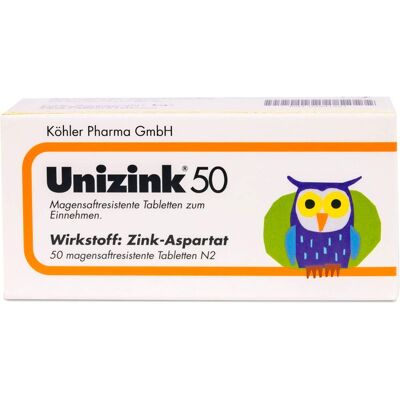 Köhler Pharma GmbH UNIZINK 50 magensaftresistente Tabletten 50 St. Köhler Pharma GmbH UNIZINK 50 magensaftresistente Tabletten 50 St.