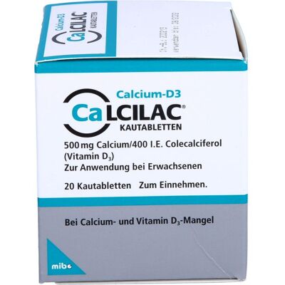 MIBE GmbH Arzneimittel CALCILAC Kautabletten 500 mg/400 I.E. 20 St. MIBE GmbH Arzneimittel CALCILAC Kautabletten 500 mg/400 I.E. 20 St.