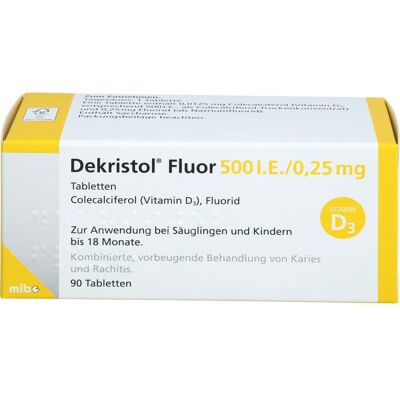 MIBE GmbH Arzneimittel DEKRISTOL Fluor 500 I.E./0,25 mg Tabletten 90 St. MIBE GmbH Arzneimittel DEKRISTOL Fluor 500 I.E./0,25 mg Tabletten 90 St.