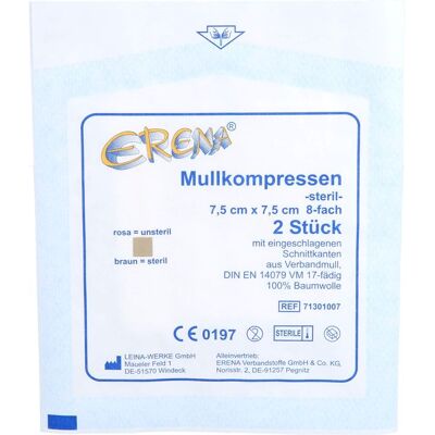 ERENA Verbandstoffe GmbH & Co. KG ERENA Mullkompr.7,5x7,5 cm steril 8fach 10 St. ERENA Verbandstoffe GmbH & Co. KG ERENA Mullkompr.7,5x7,5 cm steril 8fach 10 St.