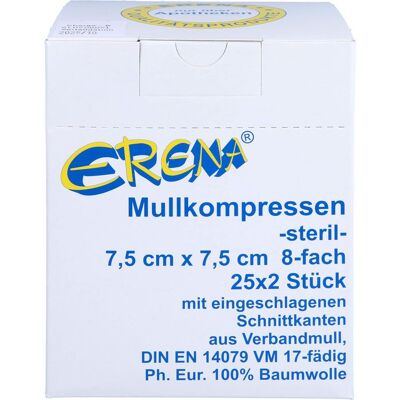 ERENA Verbandstoffe GmbH & Co. KG ERENA Mullkompr.7,5x7,5 cm steril 8fach 50 St. ERENA Verbandstoffe GmbH & Co. KG ERENA Mullkompr.7,5x7,5 cm steril 8fach 50 St.