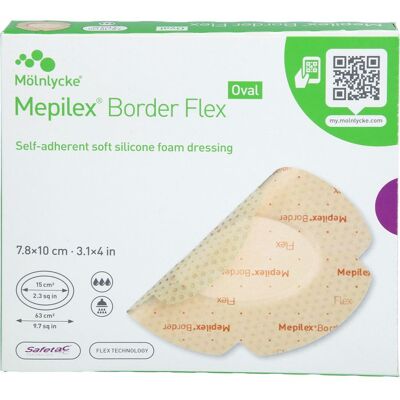 Docpharm GmbH MEPILEX Border Flex Schaumverb.haft.7,8x10 cm oval 5 St. Docpharm GmbH MEPILEX Border Flex Schaumverb.haft.7,8x10 cm oval 5 St.