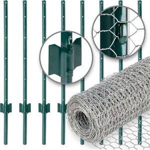 VOSS.farming Gartenzaun-SET: Sechseckgeflecht 10mx50cm + 8x Metall Zaunpfosten