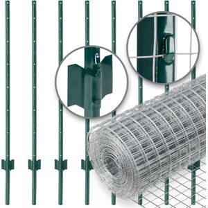 VOSS.farming Gartenzaun-SET: Volierendraht 10mx100cm + 8x Metall Zaunpfosten