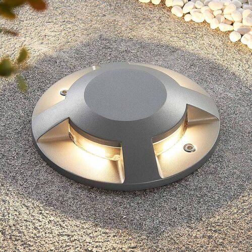 Lucande LED-Bodenstrahler Jeffrey, silber, 4 Lichtaustritte Jeffrey, alu / grau / zink, Aluminium, Modern, LED Außenleuchte