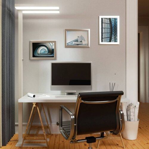 Stehlampe Logan Arcchio, dimmbar, weiß / opal, für Arbeitszimmer / Büro, Aluminium, Modern