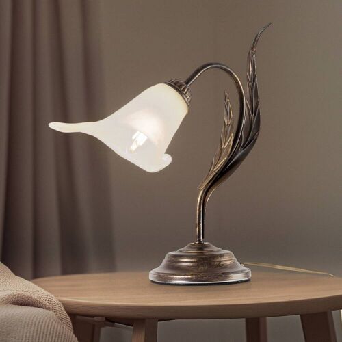 Tischleuchte Alga, 1-flammig, Eisen, Glas, Florentiner Alga ONLI, bronze / altmessing, für Wohn- / Esszimmer, Metall, Florentiner, Tischlampe