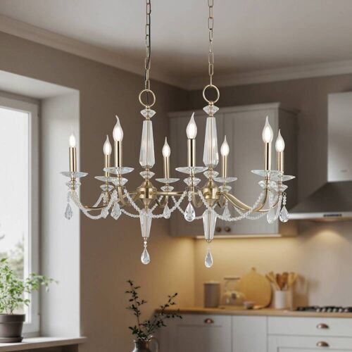 Kristall Kronleuchter Adone Lucea, dimmbar, messing / gold, für Wohn- / Esszimmer, Metall, Kristall Kronleuchter